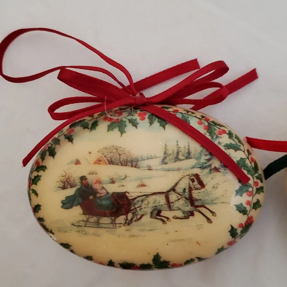 Two Victorian Style Decoupage Christmas Ornaments